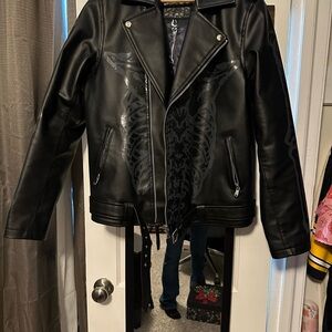 Killstar Black Leather Jacket with Gothic Design